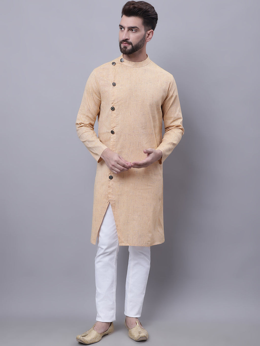Even Apparels Beige Sherwani Kurta With Asymetrical Cut | Grocsy