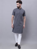 Even Apparels Multi Pure Cotton Short Sleeves Kurta With Band Collar | Grocsy