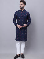 Even Apparels Blue Pure Cotton Kurta With Band Collar | Grocsy