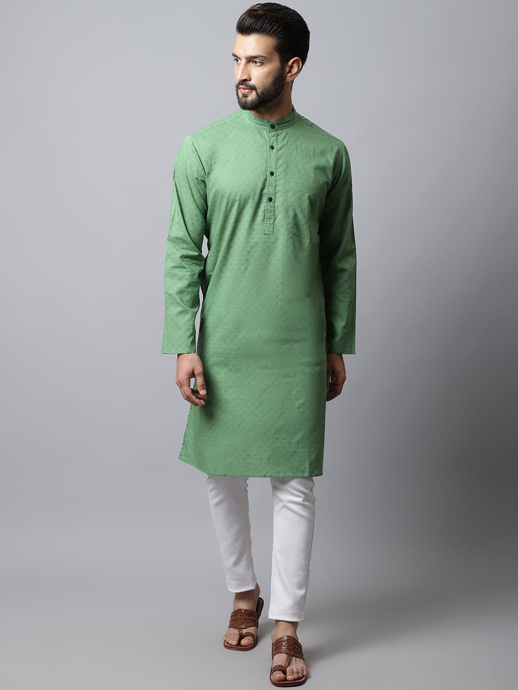 Even Apparels Green Solid Kurta With Band Collar | Grocsy
