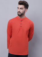 Even Apparels Orange Pure Cotton Short Kurta With Band Collar | Grocsy
