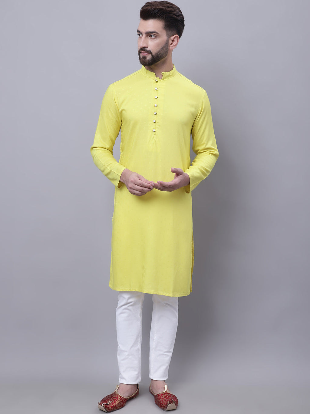 Even Apparels Yellow Pure Cotton Short Sleeves Kurta With Band Collar | Grocsy