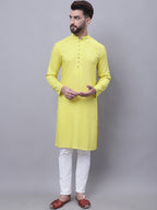 Even Apparels Yellow Pure Cotton Short Sleeves Kurta With Band Collar | Grocsy