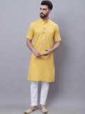 Even Apparels Yellow Pure Cotton Short Sleeves Kurta With Band Collar | Grocsy