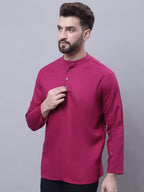 Even Apparels Wine Pure Cotton Short Kurta With Band Collar | Grocsy