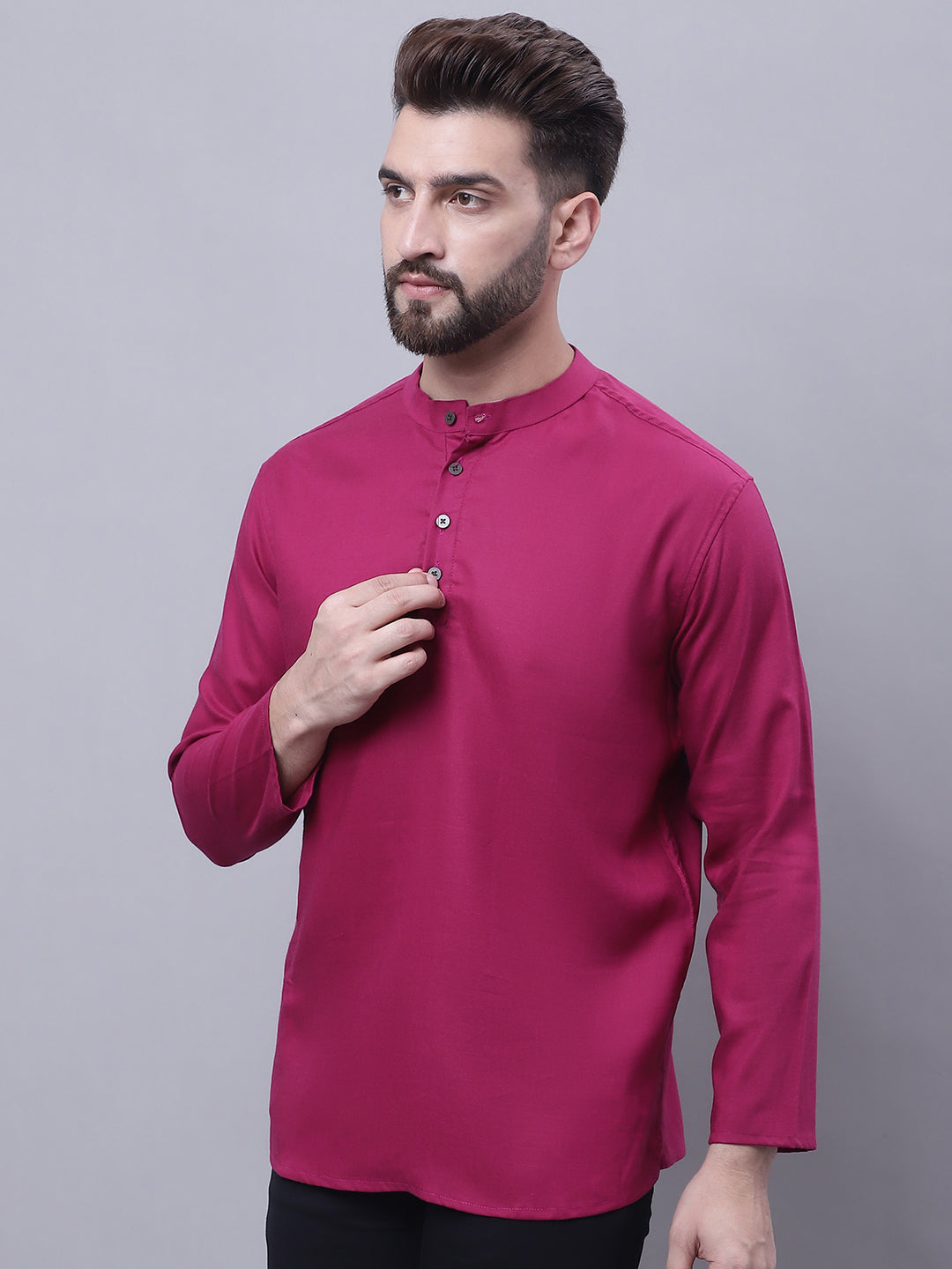 Even Apparels Wine Pure Cotton Short Kurta With Band Collar | Grocsy
