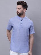 Even Apparels Blue Pure Cotton Short Kurta With Band Collar | Grocsy