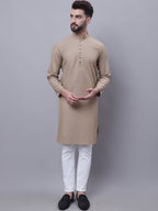 Even Apparels Beige Pure Cotton Kurta With Band Collar | Grocsy