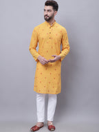 Even Apparels Yellow Pure Cotton Kurta With Band Collar | Grocsy