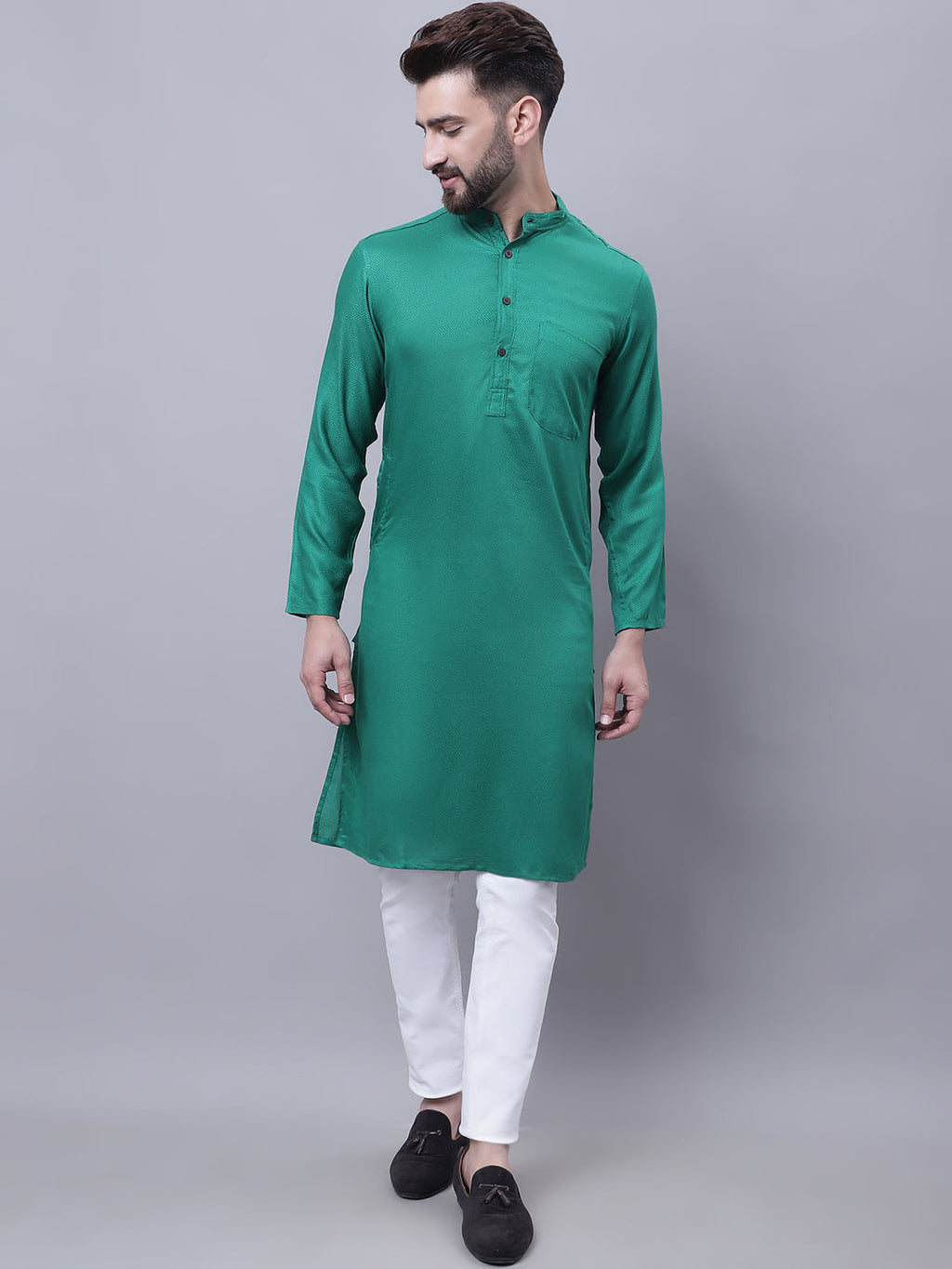 Even Apparels Green Kurta With Band Collar | Grocsy