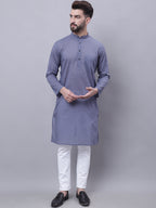 Even Apparels Grey Pure Cotton Kurta With Band Collar | Grocsy