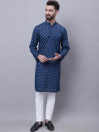 Even Apparels Blue Pure Cotton Kurta With Band Collar | Grocsy