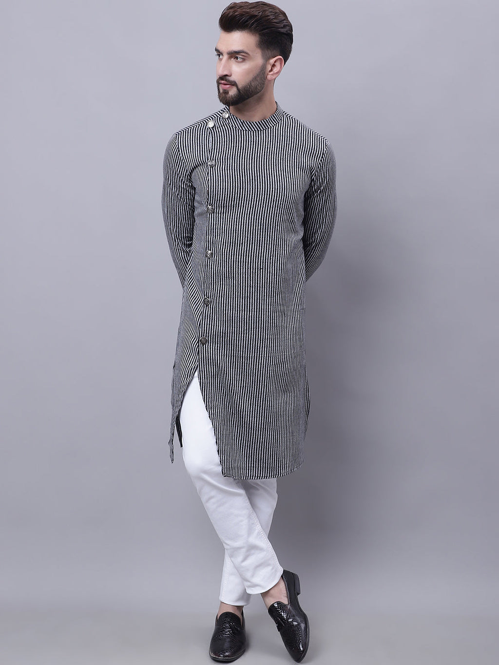 Even Apparels Black Sherwani Kurta With Asymetrical Cut | Grocsy