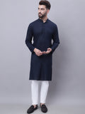 Even Apparels Blue Pure Cotton Kurta With Band Collar | Grocsy