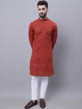 Even Apparels Rust Pure Cotton Kurta With Band Collar | Grocsy