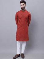 Even Apparels Rust Pure Cotton Kurta With Band Collar | Grocsy