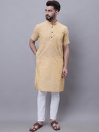 Even Apparels Yellow Pure Cotton Short Sleeves Kurta With Band Collar | Grocsy