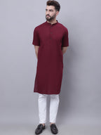 Even Apparels Red Pure Cotton Short Sleeves Kurta With Band Collar | Grocsy