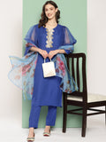 InWeave Women's Ink Blue Organza Sleeve Kurta Set W Blue Fuchsia Or Dupatta | Grocsy