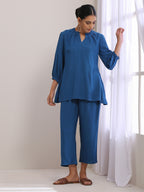trueBrowns Classic Blue Dobby Pleated Co-Ord Set | Grocsy