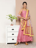 InWeave Women's Light Pink Ray Strappy Kurta Set With Printed Cotton Dupatta | Grocsy