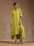 trueBrowns Lime Modal Satin High-Low Relax Kurta Set | Grocsy
