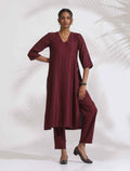 trueBrowns Maroon Dobby Kurta Set | Grocsy