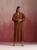 trueBrowns Brown Cotton Dobby Dress | Grocsy