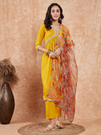 InWeave Women's Mustard Alia Neck Style Gota Set W Organza Dupatta | Grocsy