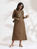 trueBrowns Brown Slub Dress | Grocsy