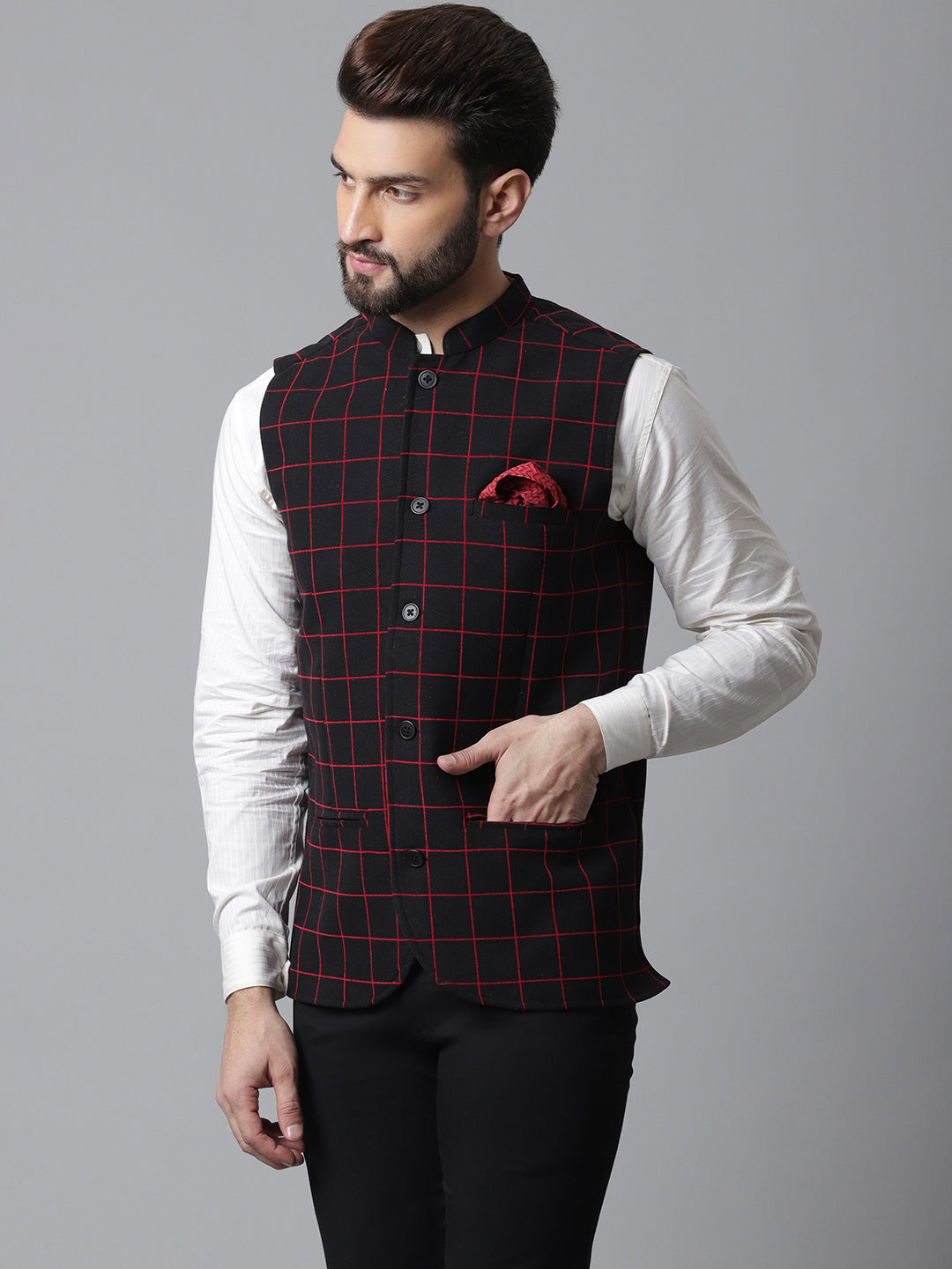 Even Apparels Men's Brown Nehru Jacket With Welt Pockets | Grocsy