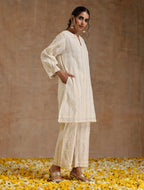 trueBrowns Ivory Gold Cotton Relaxed Co-Ord Set | Grocsy