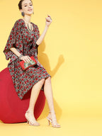 InWeave Women's Maroon Floral Jaal Print Kaftan Dress | Grocsy