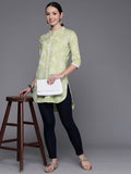 Ahalyaa Mandarin Collar Floral Printed Tunic with Lace Inserts Detail | Grocsy