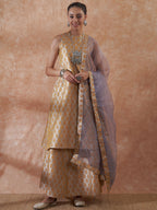 InWeave Women's Light Grey Jacquard Halter Kurta Set W Grey Or Dupatta | Grocsy