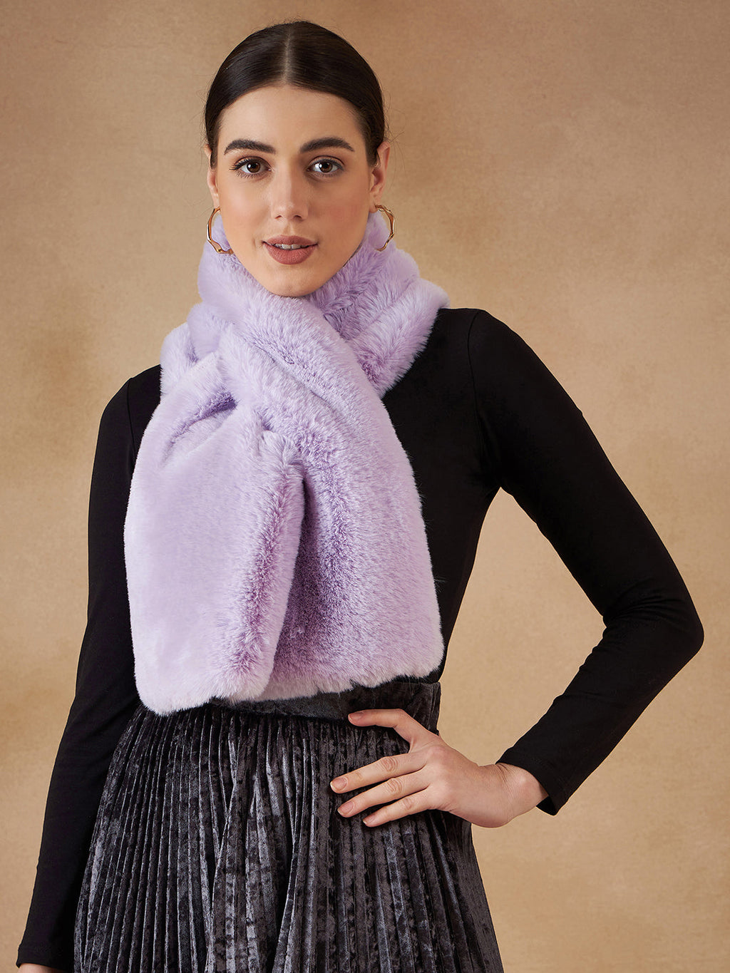 InWeave Women's Light Mauve Faux Fur Neck Warmer | Grocsy