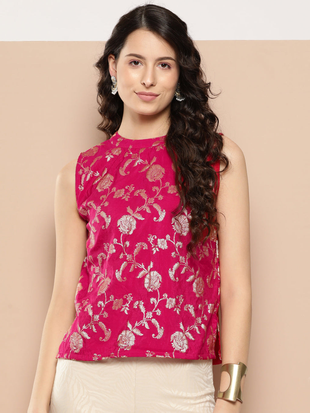 InWeave Women's Fuchsia Brocade Halter Top | Grocsy