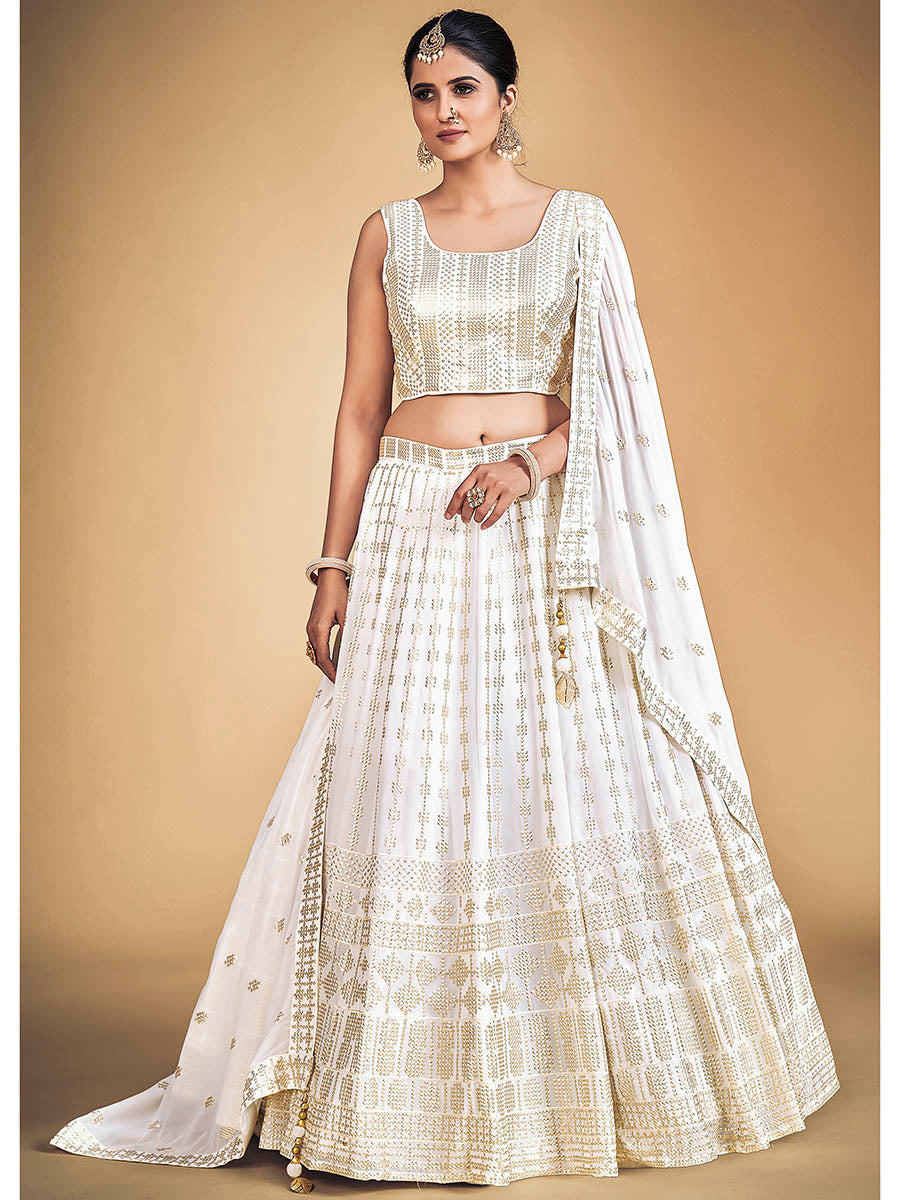 Myra White Georgette Real Georgette Lehenga Choli | Grocsy