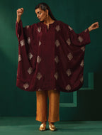trueBrowns Wine Geometric Viscose Silk Kaftan Kurta Pant Set | Grocsy