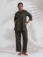 trueBrowns Green Cotton Print Shirt Top & Pants Co-ord Set | Grocsy