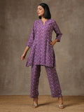 trueBrowns Purple White Lehariya Printed Silk Co-Ord Set | Grocsy