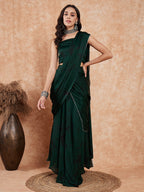 InWeave Women's Dark Green Black Gota Skirt Saree | Grocsy