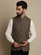 Even Apparels Men's Brown Mandarin Collar Waistcoat | Grocsy