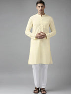 Fabmade Men Cream Cotton Linen Kurta | Grocsy