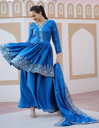 Yash Enterprise Glorious Blue Chinon Silk Embroidery Work Readymade Salwar Suit | Grocsy