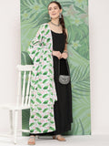 InWeave Women's Black Strappy Set W White Pink Lotus Cr Duptta | Grocsy