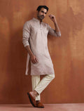 trueBrowns Men's Beige Sequin Chanderi Kurta | Grocsy