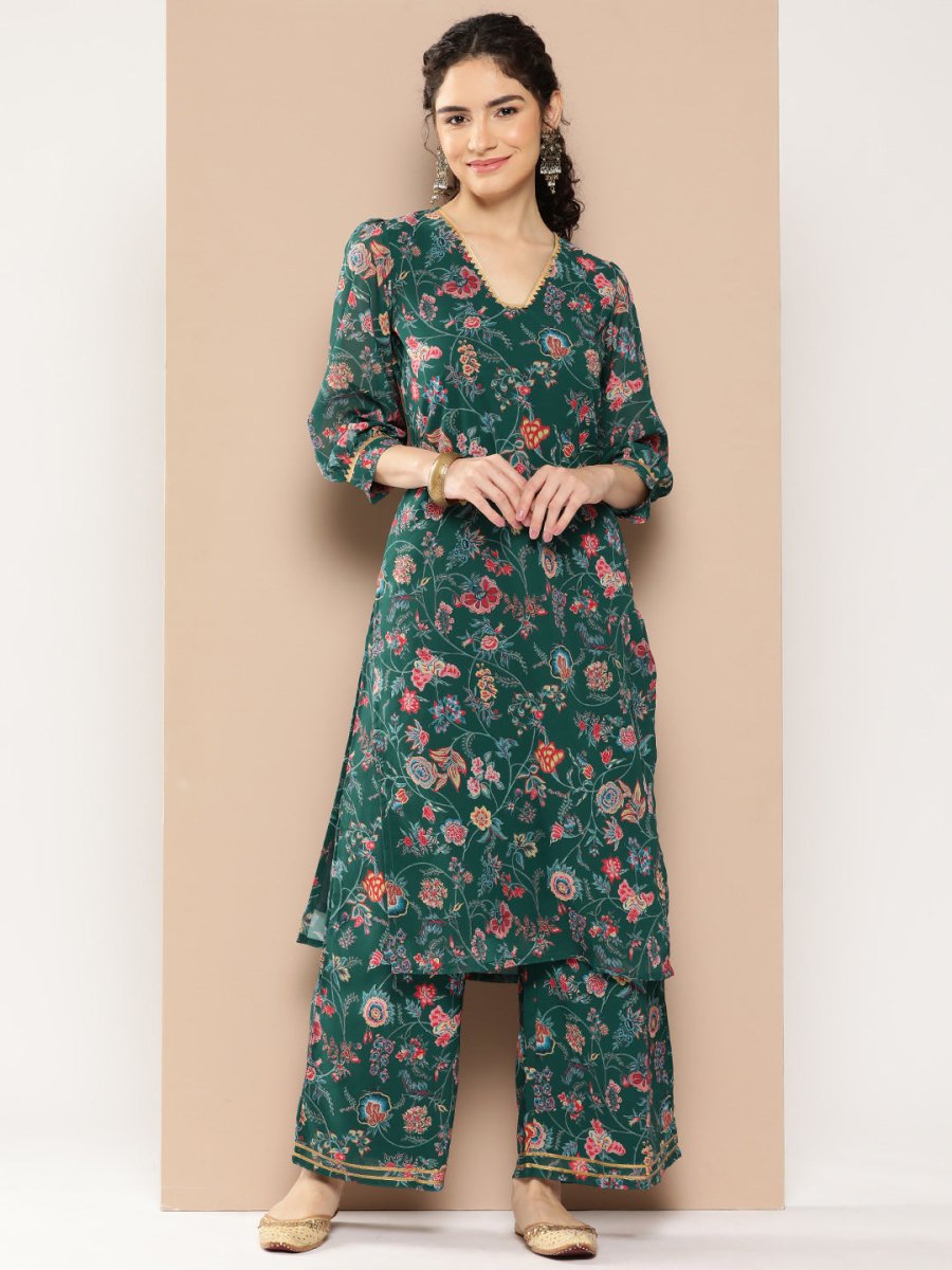 Ahalyaa Women Floral Printed Regular Gotta Patti Kurta with Palazzos | Grocsy