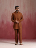 trueBrowns Men's Brown Cotton Shirt Collar Stylized Kurta Co-ord set | Grocsy