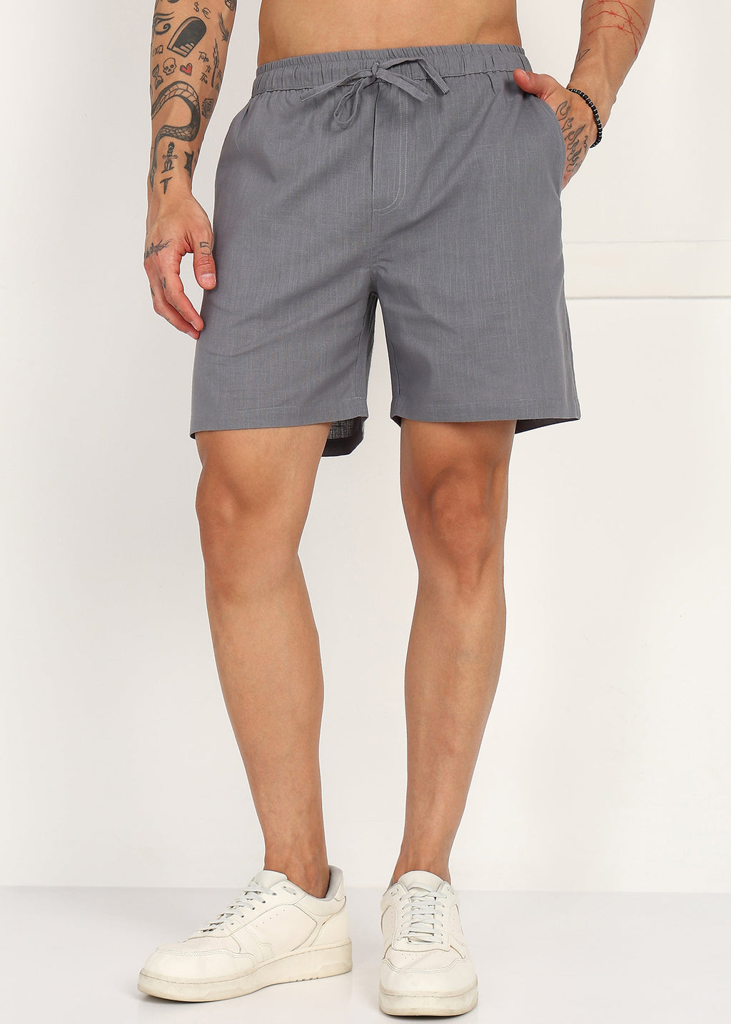 Fabmade Slate Drift Linen Pyjama Shorts | Grocsy